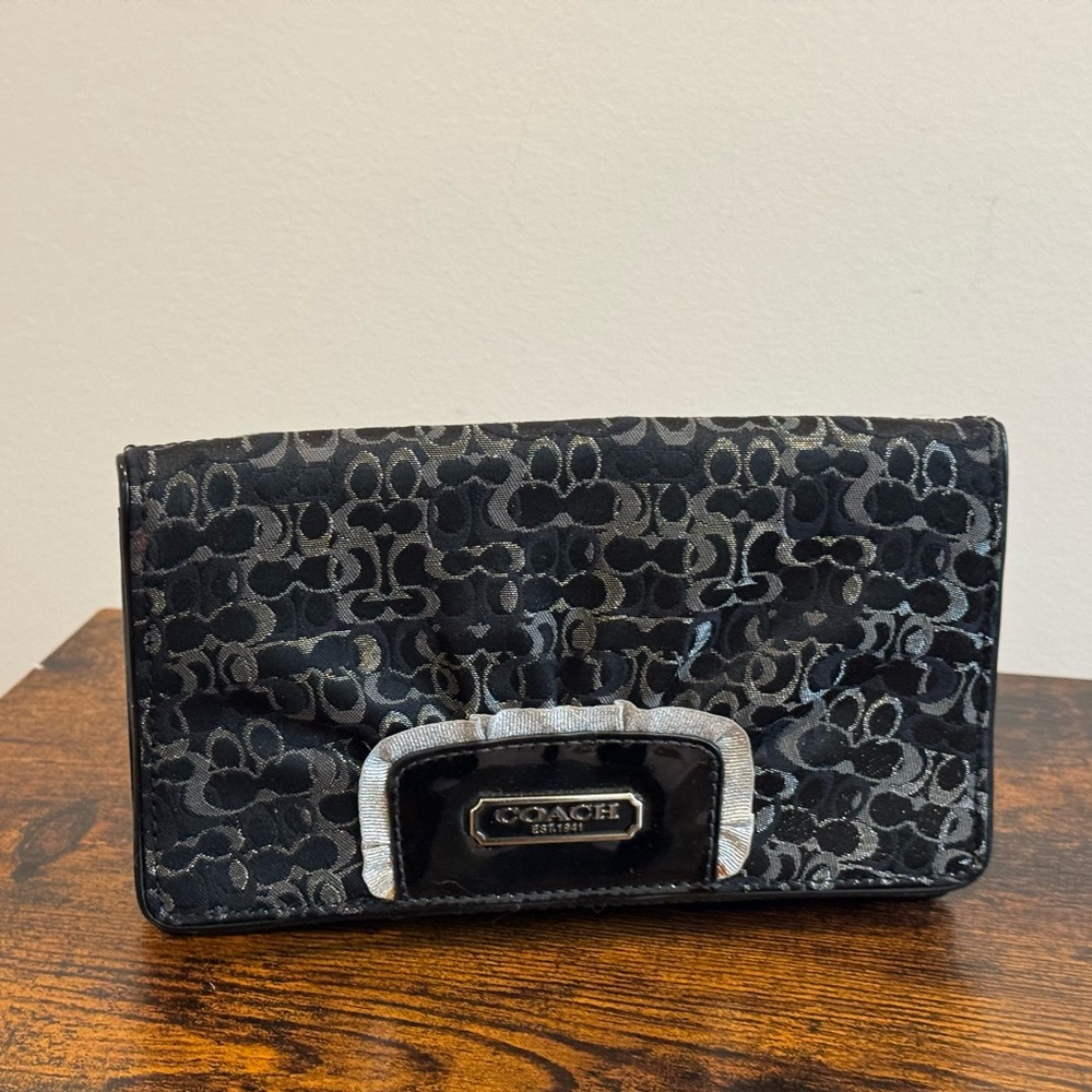 Coach Black and Silver Signature Compact Wallet/clutch. Vintage never used